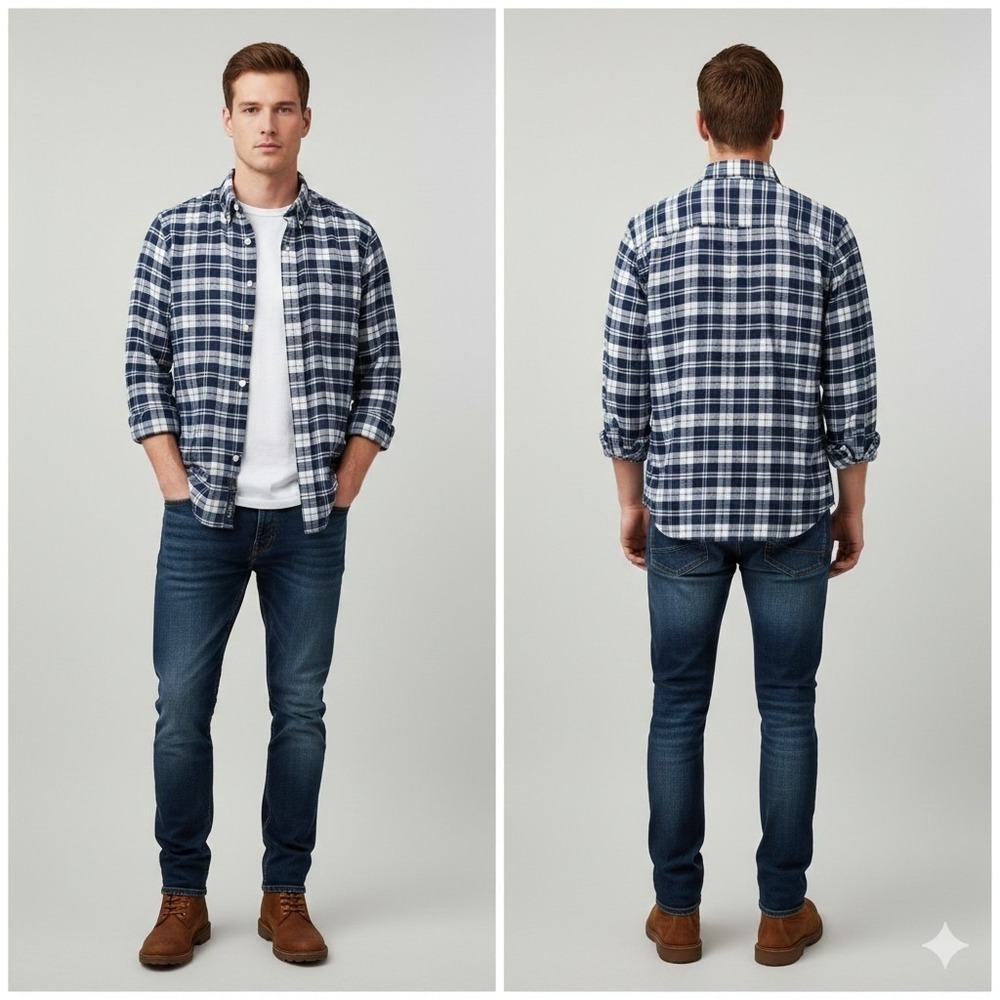 Abercrombie & Fitch Flannel Shirt Medium Blue White Plaid Long Sleeve
